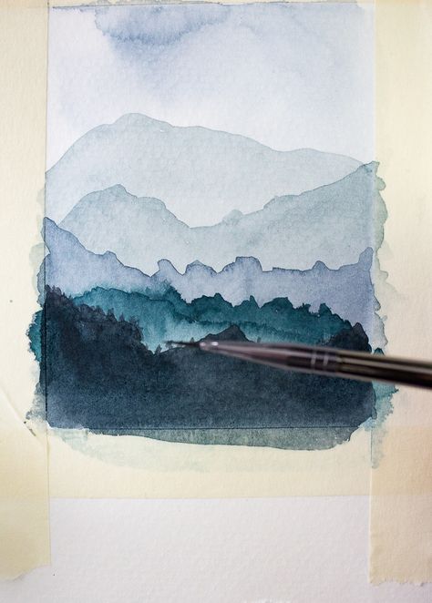 Watercolor Mountains Tutorial, Watercolors For Beginners, Paint Mountains, Watercolor Art For Beginners, Watercolor Art Diy, Abstract Watercolor Landscape, Art For Beginners, Watercolor Beginner, Diy Watercolor Painting