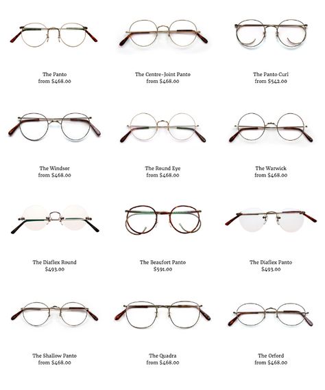 https://savileroweyewear.com/shop?category=Classic  Panto glasses (and other metal wire rim styles) by Savile Row Different Glasses Styles, Glasses To Get, Metal Specs Frames Women, Wire Rimmed Glasses Aesthetic, Metal Specs Frames, Wire Rim Glasses Women, Wire Glasses Men, Wire Frame Glasses, Wire Rimmed Glasses