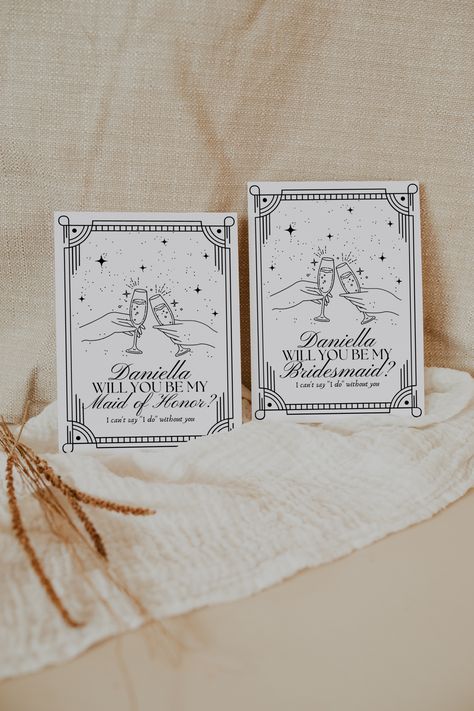 tarot card bridesmaid proposal, bridesmaid proposal template, zodiac astrology bridesmaid proposal card, halloween bridesmaid, trendy bridesmaid proposal card Celestial Bridesmaid Proposal, Tarot Themed Wedding, Bridesmaid Proposal Box Ideas Creative, Witchy Bridesmaid Proposal, Themed Bridesmaid Proposal, Bridesmaid Proposal Ideas Unique, Zodiac Wedding, Wedding Diys, Bridesmaids Proposal