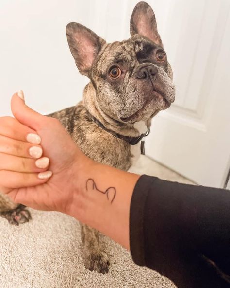 Tiny Frenchie Tattoo, Frenchie Silhouette Tattoo, Frenchie Ears Tattoo, French Bulldog Ears Tattoo, French Bulldog Tattoo Minimalist, Dog Nose Tattoo, Frenchie Tattoos, Nose Tattoo, Tattoos Dog