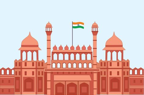 Red Fort India Vector Illustration Red Fort Painting, Red Fort Illustration, Red Fort Sketch, Red Fort Drawing, India Illustration, Crafts Bookmarks, Paper Tanks, Independence Day Card, Animal Texture