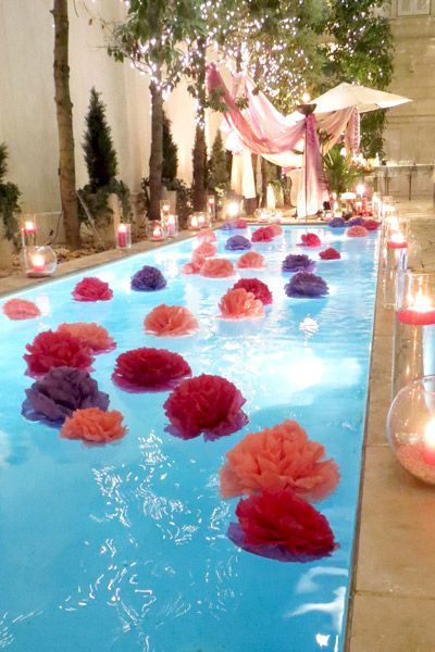 Make poms out of plastic table cloths to float in the pool! Amazing! Poolside Wedding, Diy Tumblr, Pool Party Decorations, Party Deco, Plastic Table, Flamingo Party, Pool Decor, Table Cloths, Deco Floral