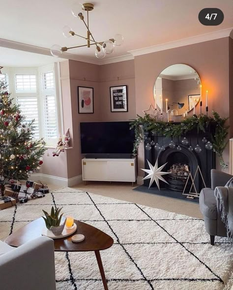 Living Room Black Fireplace, Mauve Living Room, Loving Room Ideas, Blush Pink Living Room, Awkward Corner, Mauve Walls, Debbie Downer, Black Fireplace, Blue Living Room Decor