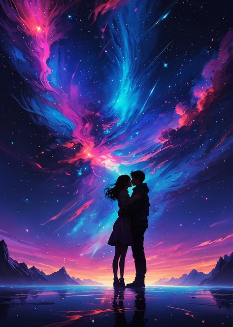 couple, love, hug, kissing, anime aesthetic, space aesthetic, spacecore aesthetic, space poster, space travel, space exploration, outer space, colorful, galaxy, universe, night, space wall art, nebula, Nerd Couple Aesthetic, Hugging Anime, Spacecore Aesthetic, Anime Aesthetic Wallpaper, Hugs And Kisses Couples, Transgressive Art, Colorful Galaxy, Poster Space, Space Aesthetic