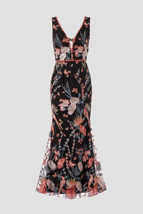 Dresses Trendy, Rent The Runway, Mermaid Gown, Outfits And Accessories, Marchesa, Plunging Neckline, Cocktail Dresses, Fashion Styles, Black Floral