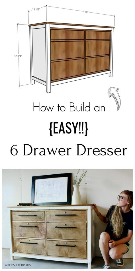 Diy 6 Drawer Dresser, Diy Dresser Build, Diy Chest Of Drawers, Diy Dresser Plans, Step Building, Dresser Plans, Diy Entertainment, Diy Drawers, Diy Dresser