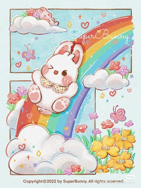 Rainbow Aesthetic Drawing, Kawaii Illustration Art, Cute Artwork, Whimsical Art Journal, Book Illustration Art, Graphic Design Fun, Cute Easy Drawings, Cute Animal Drawings, Kawaii Art