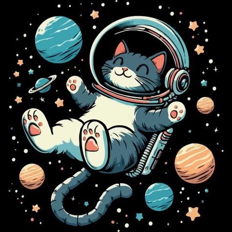 Space Cat is a Men's T-Shirt designed by katzura to illustrate your life and is available at Design By Humans Space Cat Illustration, Space Cat Drawing, Cat In Space, Space Drawings, Space Dog, Space Painting, Artist Branding, Space Ships, Chic Spaces