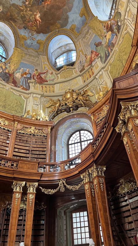 Vienna National Library, Vienna Library, Library Vienna, Vienna Instagram, Budapest Vacation, Austrian National Library, Vienna Aesthetic, Vienna Museum, Luxury Ceiling Design