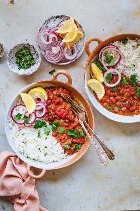 Easy Rajma Chawal - Kidney Beans Rice Quick Soak Beans, Kidney Beans And Rice, Rajma Chawal, Rajma Masala, Vegan Tikka Masala, Kidney Bean Curry, Punjabi Cuisine, Instant Pot Recipes Vegetarian, Beans Curry