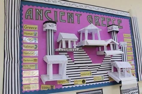 Ancient Greece display from Leanne Cooper Ancient Greece Art Projects, Ancient Greece Ks2, Ancient Greece Display, Greece Pottery, Ancient Greece Projects, Ancient Greece For Kids, Ancient Civilizations Projects, Geography Homeschool, Greek Artwork