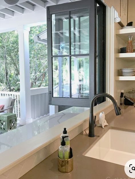 Bifold Windows, Kitchen Pass Through, Bedroom Gallery Wall, Southern Living Idea House, Kitchen Pass, Outdoor Bar Area, Tiles Diy, Folding Kitchen, White Round Tables