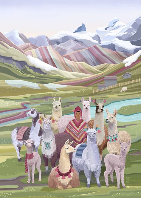 Illustration Challenge, People In Nature, Llama Arts, Peruvian Art, Illustration Procreate, Bernard Shaw, Amsterdam Netherlands, Travel Illustration, Editorial Illustration