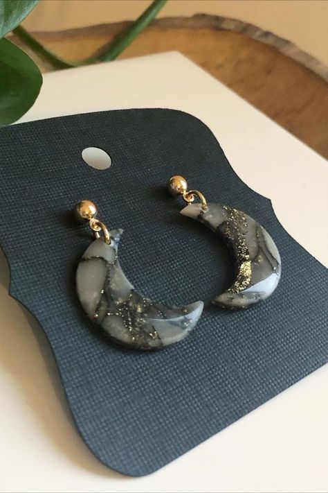 Dark Academia Earrings, Academia Earrings, Marbled Clay, Marble Earrings, Clay Inspo, Black Clay, Poly Clay, We Did It, Polymer Clay Creations