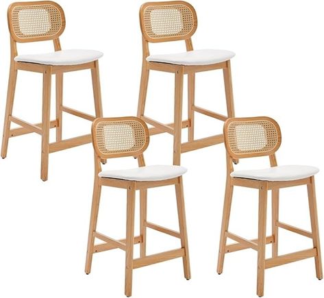 Amazon.com: Shunzhi Rattan Counter Height Bar Stools Set of 4 Wood Farmhouse Barstools with Cane Back Boho Sherpa Kitchen Island Chairs Upholstered Bar Chairs for Pub/Home Bar, 26Inch, Cream : Home & Kitchen Farmhouse Barstools, Kitchen Island Chairs, Chairs For Kitchen Island, Chaise Haute Bar, Mid Century Bar Stools, Breakfast Bar Chairs, Island Chairs, Coffee Room, Wood Kitchen Island