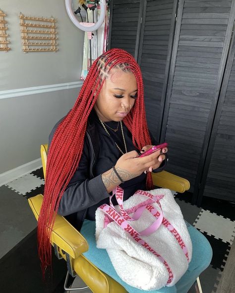 Red Knotless Braids, Red Knotless, Head Braids, Braids Red, Color Braids, Relaxed Hairstyles, Braiding Hair Colors, Hairstyle Braids, Braids Black