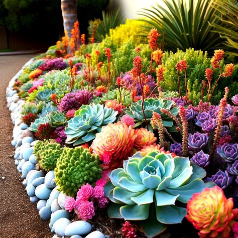 Drought Tolerant Landscape Front Yard, Succulent Garden Outdoor, Succulent Garden Landscape, Succulent Landscape, Succulent Landscape Design, Succulent Landscaping, Succulent Garden Design, California Garden, Succulent Garden Diy