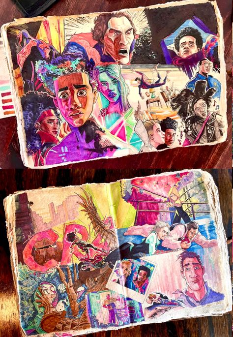 Sketch Book Ideas Marker, Sketchbook Marker Art, Spider Man Across The Spider Verse Art Style, Into The Spiderverse Art Book, Spiderman Across The Spider Verse Art Style, Into The Spiderverse Sketchbook, Spiderverse Sketchbook Page, Spiderverse Art Book, Sketchbook Marker Drawings