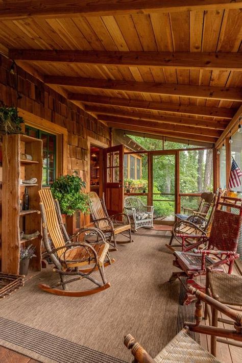 Cabin Screened In Porch, Rustic Screened In Porch, Lake House Porch, Four Seasons Room, Three Season Room, Sleeping Porch, Porch Area, Tiny Cabins, Tiny Cabin