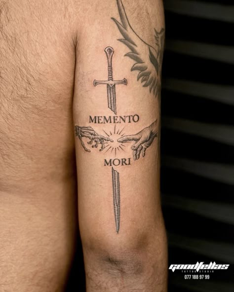 Tattoo Designs Men Line Art, Men’s Tattoos With Meaning, Man Of God Tattoo, Battle Between Good And Evil Tattoo, Catholic Tattoos Men, Brotherly Love Tattoo, Strength And Honor Tattoo, Messiah Tattoo, Front Bicep Tattoo Men