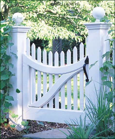 Scalloped Picket Fence Gate Picket Fence Gate, Walpole Outdoors, Picket Gate, Front Fence, White Fence, Horizontal Fence, Wood Gate, Types Of Fences, Front Yard Fence