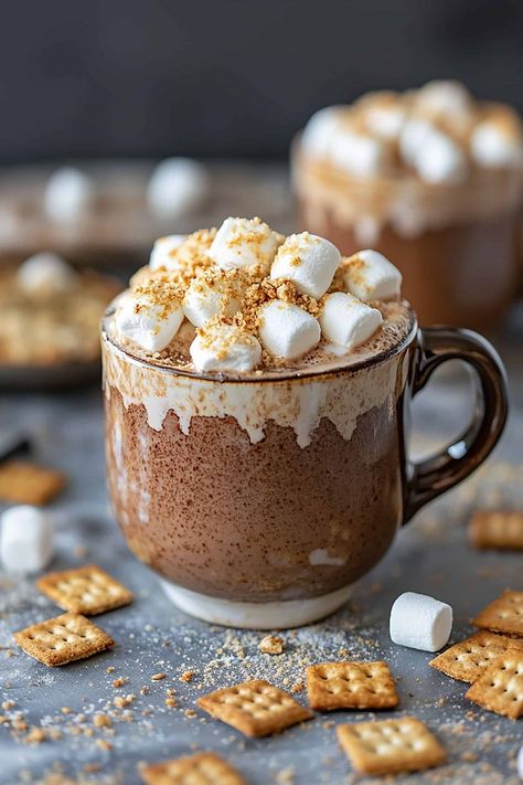 Boozy S’mores Hot Cocoa Alcoholic Hot Chocolate Recipes, Smores Hot Cocoa, Holiday Hot Drinks, Alcoholic Hot Chocolate, Spiked Hot Chocolate Recipe, Boozy Hot Chocolate, Spiked Hot Chocolate, Hot Cocoa Mix, Winter Evening