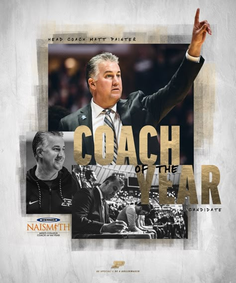 Coach Of The Year Graphic, Farthers Day Ideas, Nfl Graphics, College Sports Graphics, Sport Branding, Coach Of The Year, Banner Design Inspiration, Gold Typography, Sports Design Inspiration