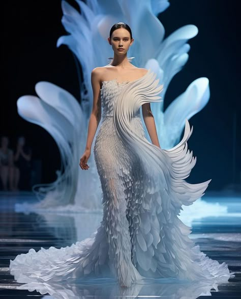 #fashion, #style, #outfitinspiration, #beauty Water Theme Fashion Show, Ocean Inspired Dress, Teen Girl Bedroom Decor, Water Dress, Room Decor Teen, Cottagecore Pastel, Wave Dress, Water Fashion, Fashion Design Inspiration