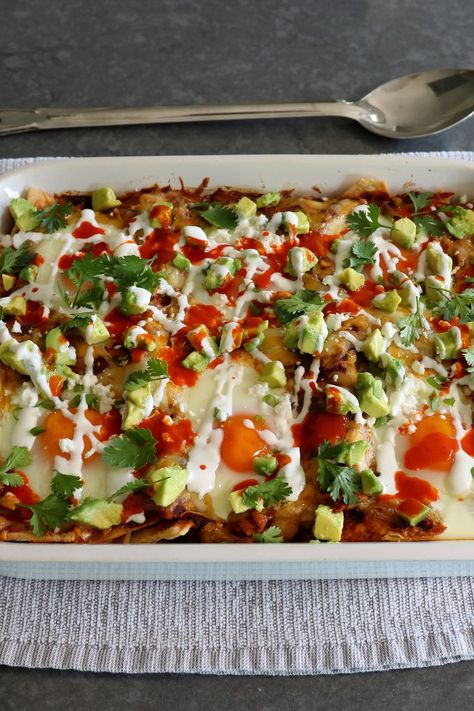 Chilaquiles Breakfast Casserole Sheet Breakfast, Chilaquiles Breakfast, Savory Breakfast Casserole, Chorizo Breakfast Casserole, Breakfast Enchiladas Casserole, Breakfast Entrees, Chips And Cheese, Mexican Casseroles, Mexican Breakfast Casserole