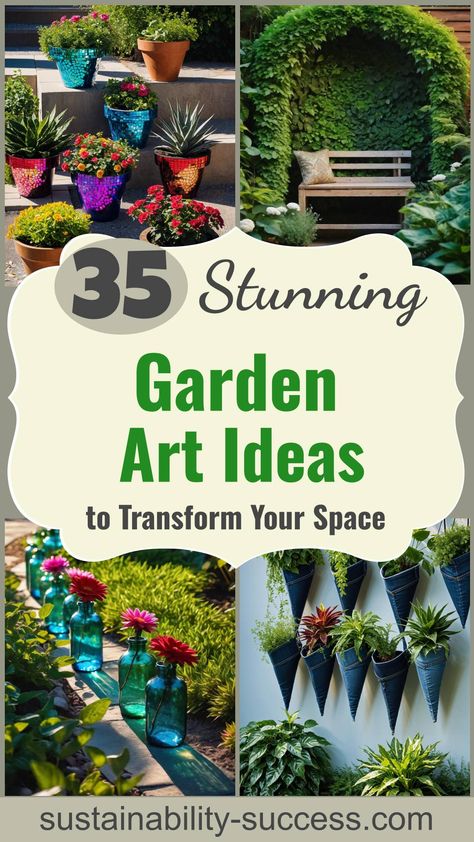 35 Eco-Friendly Garden Art Ideas For Your Makeover Unique Garden Art Creative Ideas, Upcycled Garden Ideas, Fae Garden, Garden Ideas Homemade, Creative Garden Decor, Fairy Garden Plants, Eco Art, Garden Art Ideas, Upcycle Garden