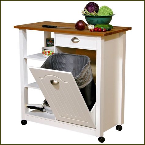 Tilt out trash bin and butcher block Cheap Kitchen Islands, Diy Kitchen Cart, Portable Kitchen Island, Unique Kitchen Design, Kitchen Island On Wheels, Kitchen Island Bench, Kitchen Design With Island, Rolling Kitchen Island, Small Kitchen Island