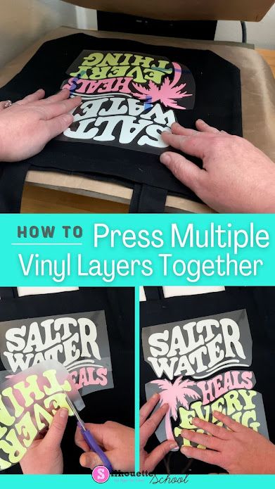 Pressing Multiple Colors of Vinyl at the Same Time Heat Transfer Vinyl Tutorial, Heat Press Projects, Tshirt Printing Business, Vinyl Projects Silhouette, Heat Transfer Vinyl Projects, Silhouette School Blog, Silhouette School, Silhouette Cameo Tutorials, Silhouette Tutorials