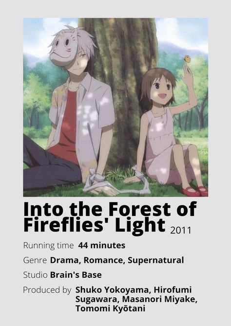 Into the Forest of Fireflies ' Light Anime Minimalist poster 😊 Information taken from myanimelist.net and wikipedia.org The Light Of The Firefly Forest, Forest Of Fireflies Anime, Hotarubi No Mori E Poster, Into The Forest Of Fireflies Light, Firefly Aesthetic, Into The Forest Of Fireflies, Fireflies In The Forest, Fireflies Anime, Anime Forest