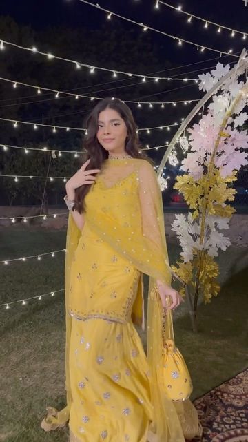 Laibakhurramm on Instagram: "Felt the most comfortable and confident in @mayapretofficial last night 💛 Effortless elegance for every occasion" Sharara Dress, Indian Dress Up, Haldi Dress, Wahaj Ali, Function Dresses, Simple Lehenga, Mehendi Outfits, Lehenga Designs Simple, Indian Bride Outfits