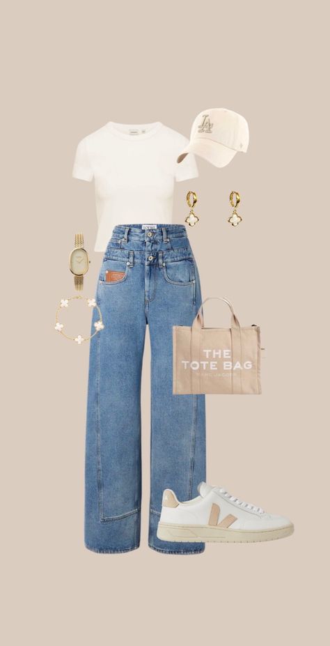 Jeans Clean Outfit, Outfits With Vejas, Comfortable Spring Outfits Casual, Jeans And Tshirt Outfit Woman, Outfit Inspo Spring School, Spring Outfit Ideas 2025, Spring Outfit Inspo For School, Spring Outfit Inspo Casual, Clean Girl Outfits Aesthetic