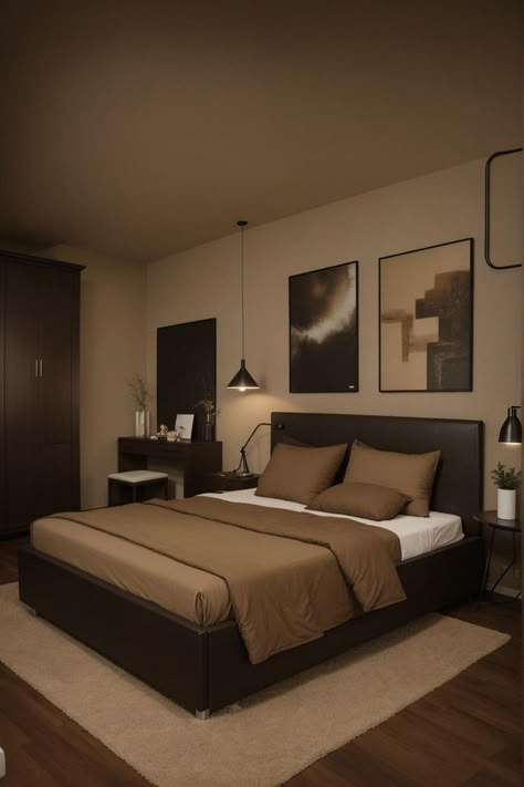 Bedroom Ideas Brown Furniture Dark Wood, Dark Brown Furniture Bedroom, Black And Cream Bedroom Ideas, Bedroom Earth Tones, Brown And Cream Bedroom, Beige And Brown Bedroom Ideas, Dark Brown Bedrooms, Brown Bedroom Ideas, Dark Wood Bedroom Furniture