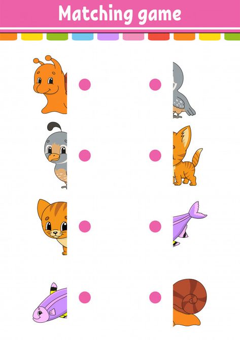 Matching game. draw a line. Premium Vect... | Premium Vector #Freepik #vector #school #kids #children #education Animal Matching Game, Learning Games For Preschoolers, Alphabet Letter Activities, Fun Worksheets For Kids, English Activities For Kids, Children Education, Kids Worksheets Preschool, Game For Children, Preschool Activities Toddler