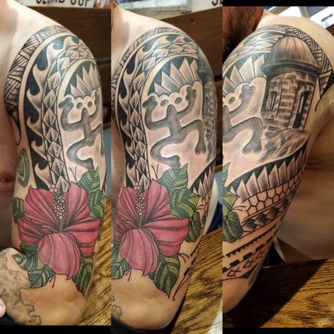 Taino tattoo coqui morro amapola arm sleeve Half Sleeve Tattoos For Women Puerto Rico, Puerto Rican Taino Tattoos, Amapola Tattoo Puerto Rico, Puerto Rico Tattoo For Men, Taino Warrior Tattoo, Taino Coqui Tattoo, Cemi Taino Tattoo, Puerto Rico Tattoo, Taino Tattoos