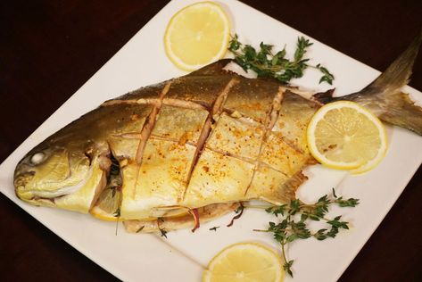 Whole baked pompano Pampano Recipe Baked, Pampano Recipe, Pompano Fish Recipe, Pompano Recipe, Pompano Fish, Whole Fish Recipes, Baked Fish Recipes, Baked Fish, Chinese Recipes