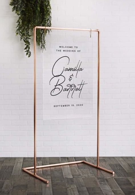 Emmaline Bride - Handmade Wedding Blog Are you looking for a copper piping to display wedding signs? Need a cool backdrop… Handmade Wedding Blog Cool Backdrops, Wedding Frame, Copper Wedding, Copper Frame, Sign Stand, Contemporary Wedding, Copper Pipe, Wedding Welcome Signs, Wedding Signage