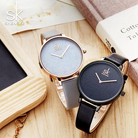 Shengke Women Leather Watch Simple Style Watch Women Gold Dial Female Wristwatch Quartz Clock Lady Romantic Gifts 2018 New Outfit Accessories From Touchy Style | Daily Use, For Women's, Golden, Quartz, Simple, Simple Cheap Watches. | Free International Shipping. Stylish Watches For Girls, Watches Women Simple, Watch Simple, Golden Quartz, Trendy Watches, Fancy Watches, Cute Watches, Gold Watches Women, Cheap Watches