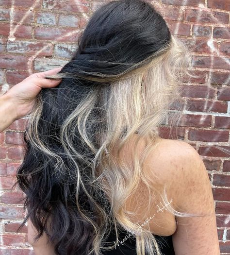 Blonde Halo Black Hair With Blonde Halo, Blonde Halo, 2023 Blonde, Halo Hair, Platinum Blonde Hair, Hair Design, October 4, Platinum Blonde, Fashion Colours