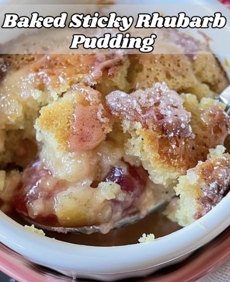 Baked Sticky Rhubarb Pudding – Tnextrecipes Sticky Rhubarb Pudding, Rhubarb Pudding, Sticky Pudding, Rhubarb Desserts, Krispie Treats Recipe, Rhubarb Recipes, Easy Baking Recipes Desserts, Pudding Desserts, Scrumptious Desserts