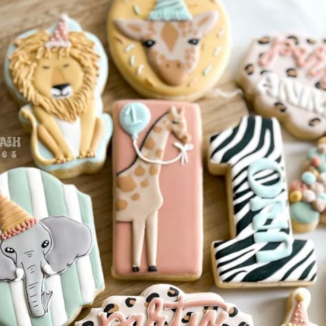 Party Animal Royal Icing Cookies, Born Two Be Wild Cookies, Party Animals Cookies, Party Animal Cookies Decorated, Party Animal Cookies, Safari Birthday Cookies, Safari Party Food, Safari Party Foods, Animal Themed Food