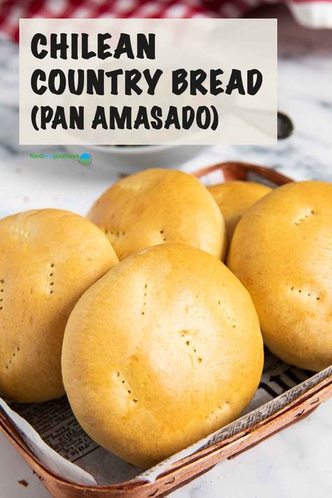 Pan Amasado (or Chilean Country Bread) is a quick and simple bread recipe you will love. Enjoy it for breakfast, a snack, or as an appetizer with your favorite soup --- simply delicious! Chilean Bread Recipe, Simple Bread Recipe, American Appetizers, Spanish Bread, Chilean Food, Fermented Bread, Simple Bread, Bread Dough Recipe, Chilean Recipes