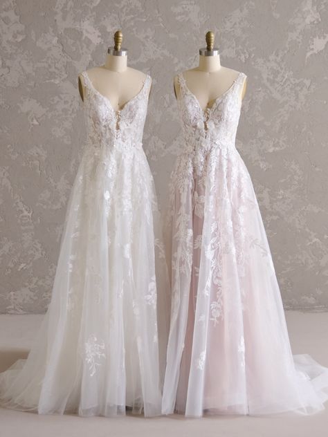 With a plunging v-neck, Erica by Rebecca Ingram is a floral fairytale wedding dress with both an illusion bodice and breathtaking lace details. Shop Rebecca Ingram's dresses today! #floralweddingdress #illusionbridalgown #natureinspiredbridaldress Floral Bridal Dress, Illusion Bridal Gown, Rebecca Ingram, Short Engagement, Lace Motifs, Blush Gown, Fairy Tale Wedding Dress, Floral Wedding Dress, Designer Wedding Gowns