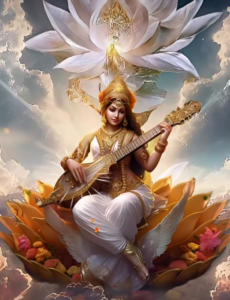 Maa Dp Pic, Lord Saraswati, Guru Wallpaper, Saraswati Painting, Motivation Shayari, Navratri Devi Images, Saraswati Mata, Goddess Of Knowledge, Charcoal Artists