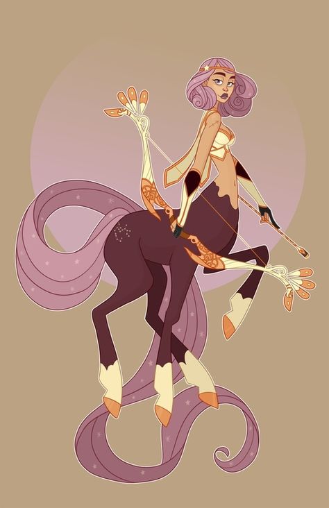 Sagittarius by Jessica  Madorran Evvi Art, Zodiac Characters, Zodiac Art, Character Creation, A Horse, Purple Hair, Mythical Creatures, 그림 그리기, Character Design Inspiration