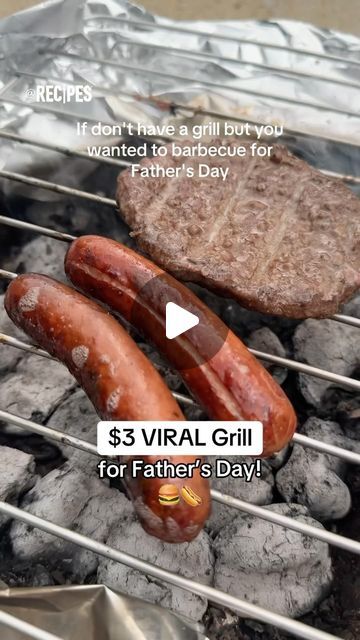 Recipes on Instagram: "No grill? No problem! This VIRAL, DIY, $3 grill is the perfect way for anyone to enjoy a tasty barbecue this Father’s Day!🍔🔥❤️ Tag someone you want to make this with on a summer night!🌞🌭 #grill #viral #diy #fire #barbecue #fathersday #fun #activity #costefficient #inexpensive #disposable #grill #burger #hotdog #cook #marshmallow #toast #easy #food #hack #trend #trending #3dollar #fyp  What you need (no lighter fluid required): aluminum foil tray a lot of newspaper regular charcoal briquets aluminum foil steel cooling rack kitchen torch" Marshmallow Toast, Kitchen Torch, Diy Bbq, Trucking Life, Lighter Fluid, Cooling Rack, Tray Diy, Bbq Grills, Rack Kitchen