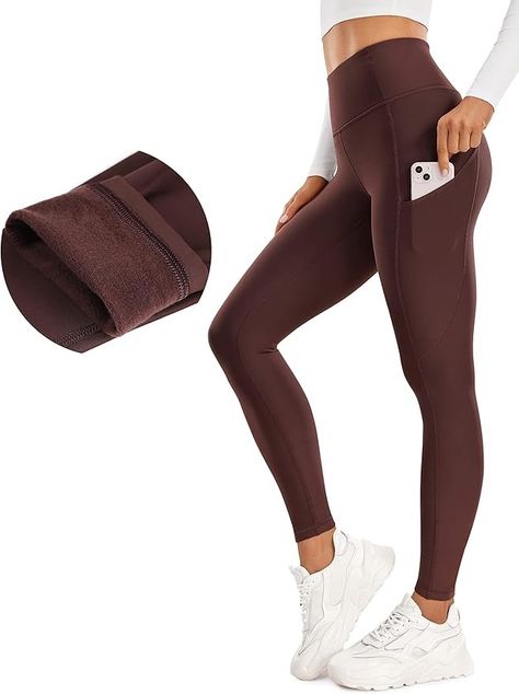 CRZ YOGA Thermal Fleece Lined Leggings Women 28'' - Winter Warm High Waisted Hiking Pants with Pockets Workout Running Tights Taupe Small at Amazon Women’s Clothing store Yoga Leggins, Thermo Leggings, Crz Yoga, Winter Workout, Fleece Lined Leggings, Buy Leggings, Leggings Fitness, Yoga Pants With Pockets, Lined Leggings